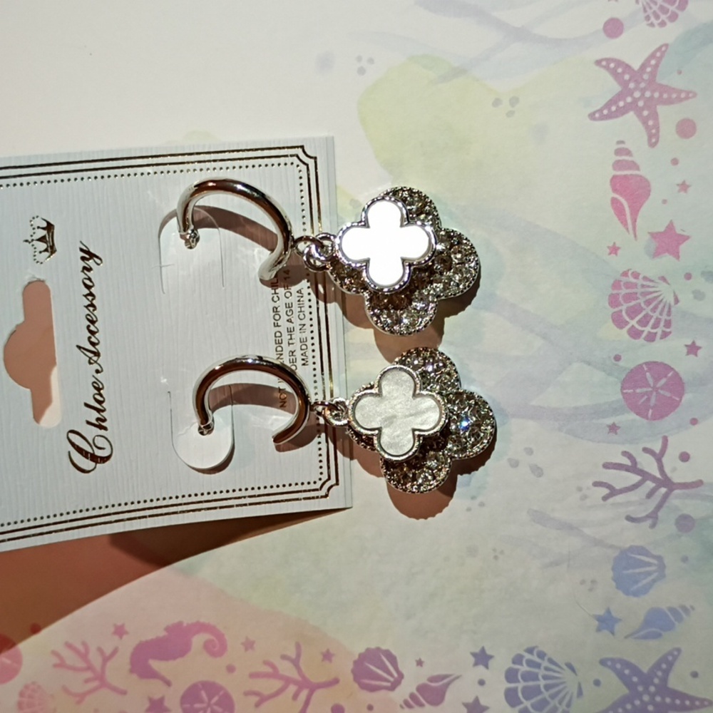 Chloe's Silver and White  🍀 Clover Earrings